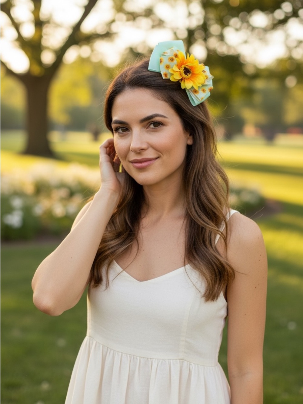 Sunflower Floral Hair Clip - Yellow and Mint Women’s Hair Accessory